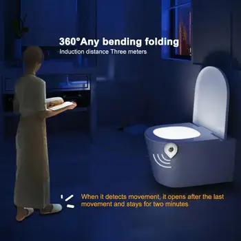 1pc Smart Motion Sensor Toilet Sæde Nat Lys 8 Farver Vandtæt Baggrundsbelysning Til toiletkummen LED-Lampe Badeværelse Sæde Lys